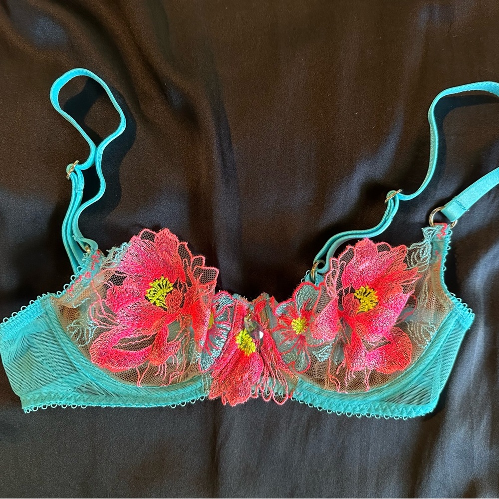 Honey Birdette Whitney Bra 30B Pink Turquoise